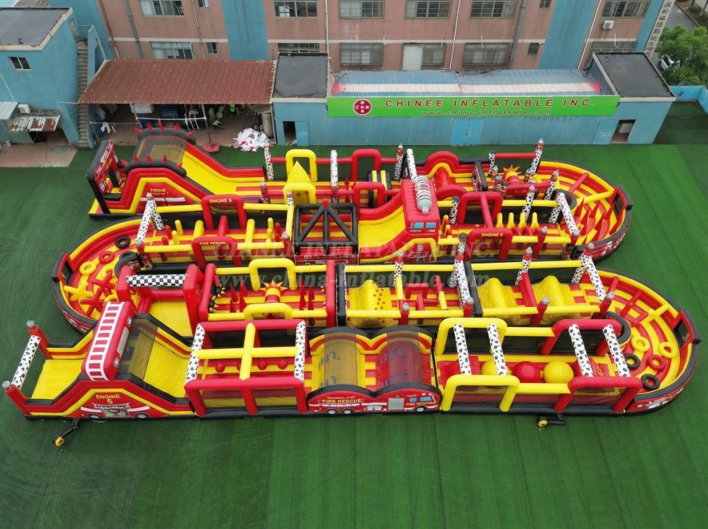 CR2-295 Firetruck Theme Challenging Run Giant Inflatable Obstacle Courses