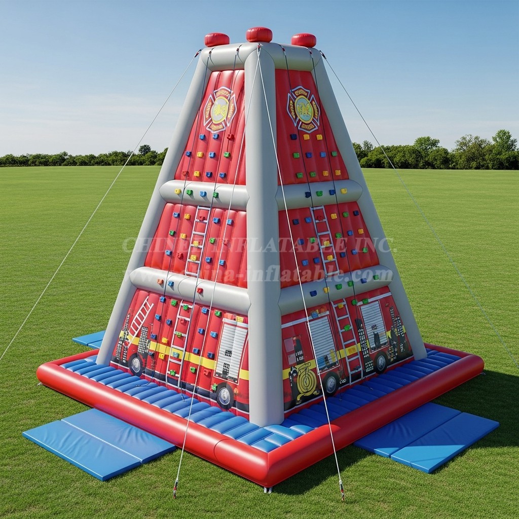 T11-4596 Firetruck Theme Inflatable Climbing Wall