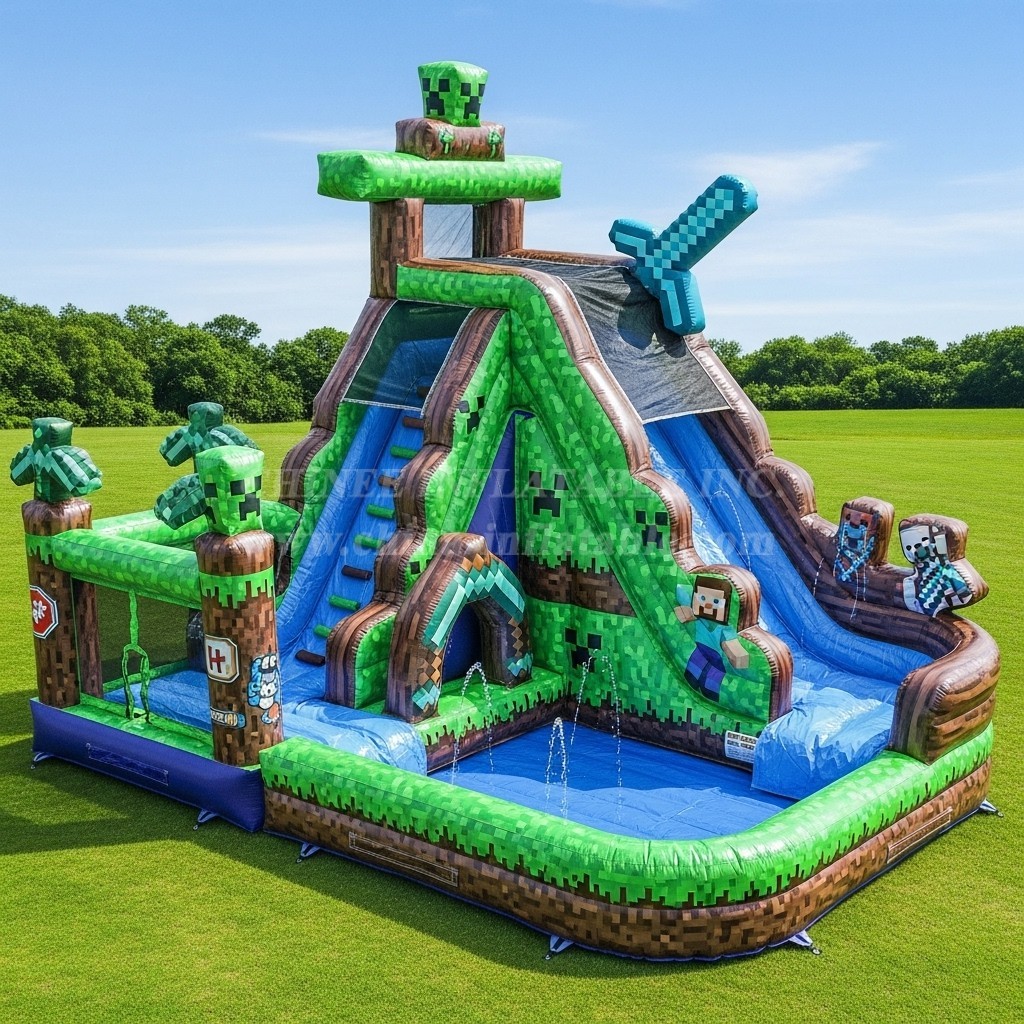 T8-9304 Minecraft Theme Inflatable Water Slide