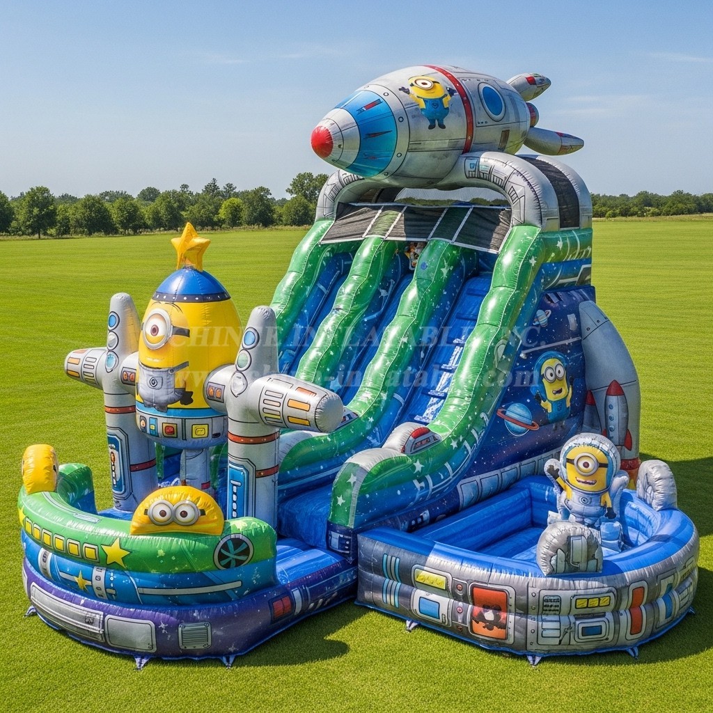 T8-9308 Minions Theme Inflatable Water Slide