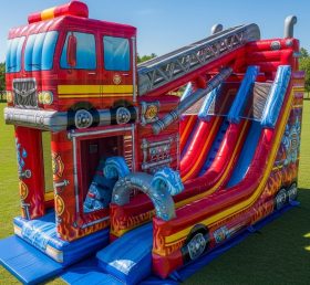 T8-9397 Firetruck Theme Inflatable Dry Slide