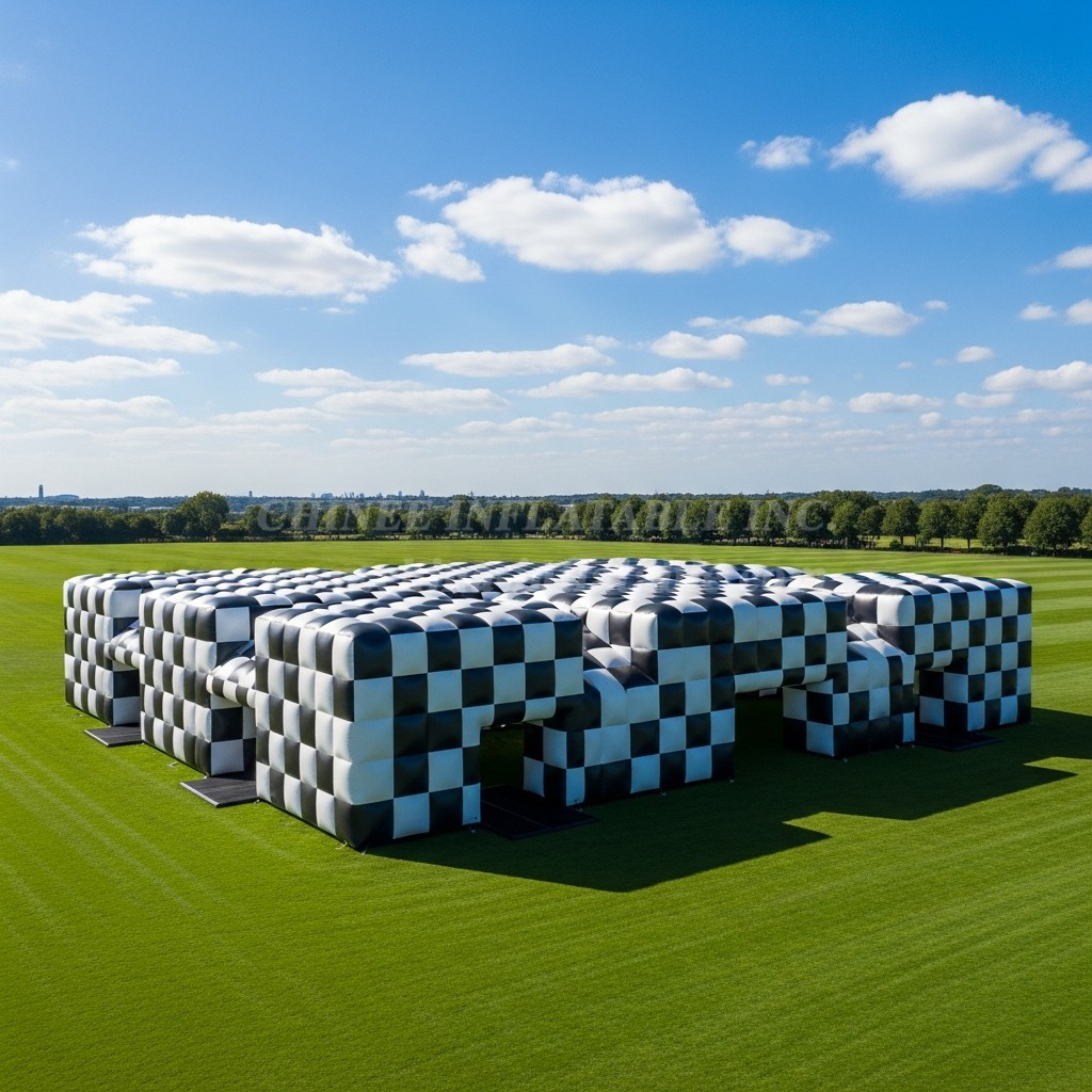 Tent1-6368 Black White Inflatable Checkerboard Structure