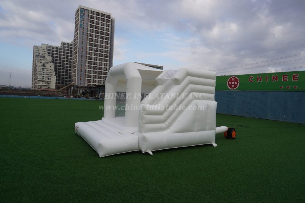 T2-3249G Pure White Bouncy Castle with Slide