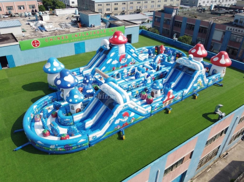 CR2-529 The Smurfs Theme Ginat Inflatable Obstacle Courses Challenging Run