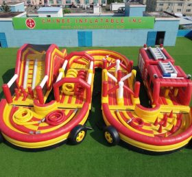 CR2-725 Firetruck Theme Ginat Inflatable Obstacle Courses Challenging Run