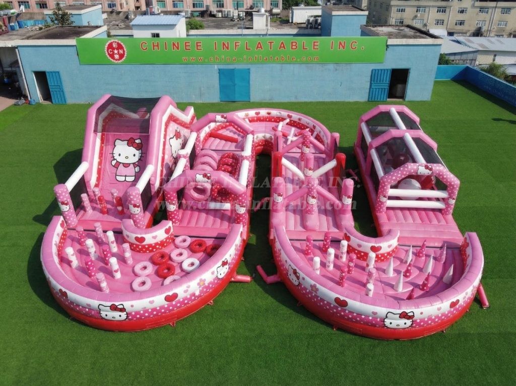CR2-728 Hello Kitty Theme Ginat Inflatable Obstacle Courses Challenging Run