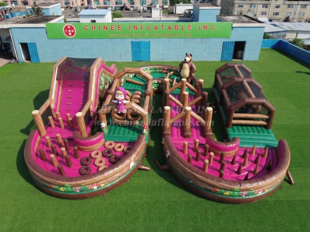CR2-737 Masha And The Bear Theme Ginat Inflatable Obstacle Courses Challenging Run
