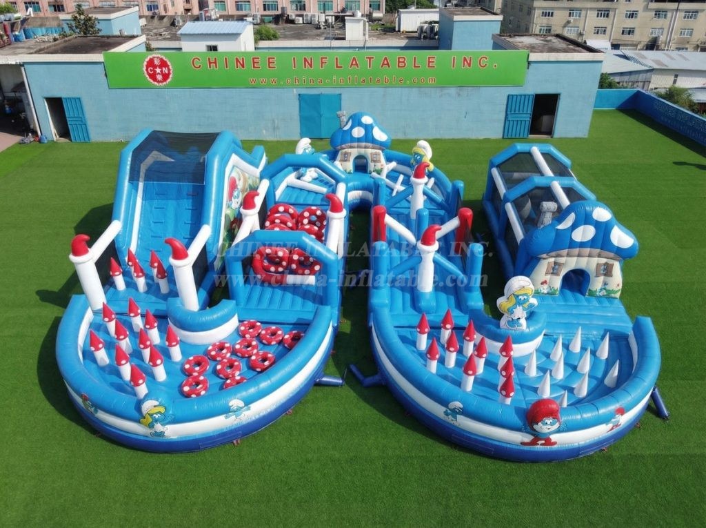 CR2-766 The Smurfs Theme Ginat Inflatable Obstacle Courses Challenging Run
