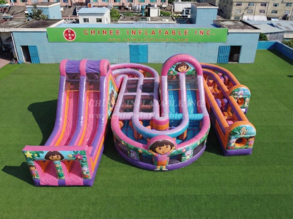 CR2-793 Dora Theme Giant Inflatable Obstacle Courses Challenging Run