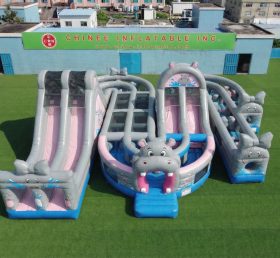 CR2-801 Hippo Theme Giant Inflatable Obstacle Courses Challenging Run