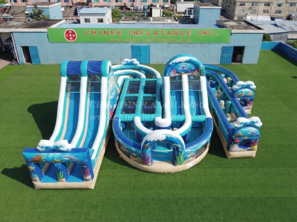 CR2-817 Ocean Theme Giant Inflatable Obstacle Courses Challenging Run