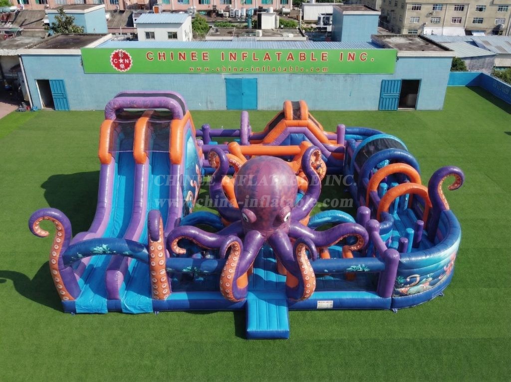 CR2-818 Octopus Theme Giant Inflatable Obstacle Courses Challenging Run