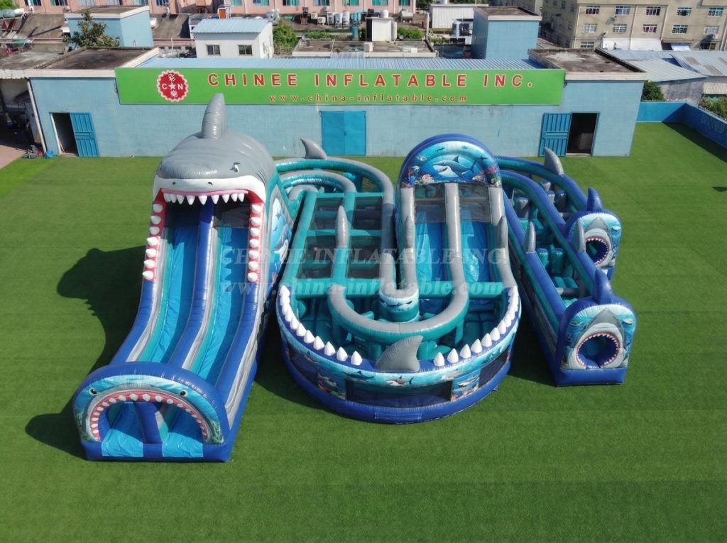 CR2-830 Shark Theme Giant Inflatable Obstacle Courses Challenging Run