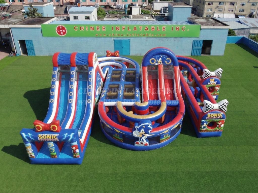 CR2-832 Sonic Theme Giant Inflatable Obstacle Courses Challenging Run