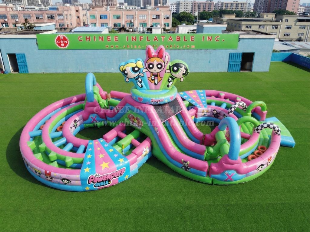 CR2-981 The Powerpuff Girls Theme Ginat Inflatable Obstacle Courses Challenging Run