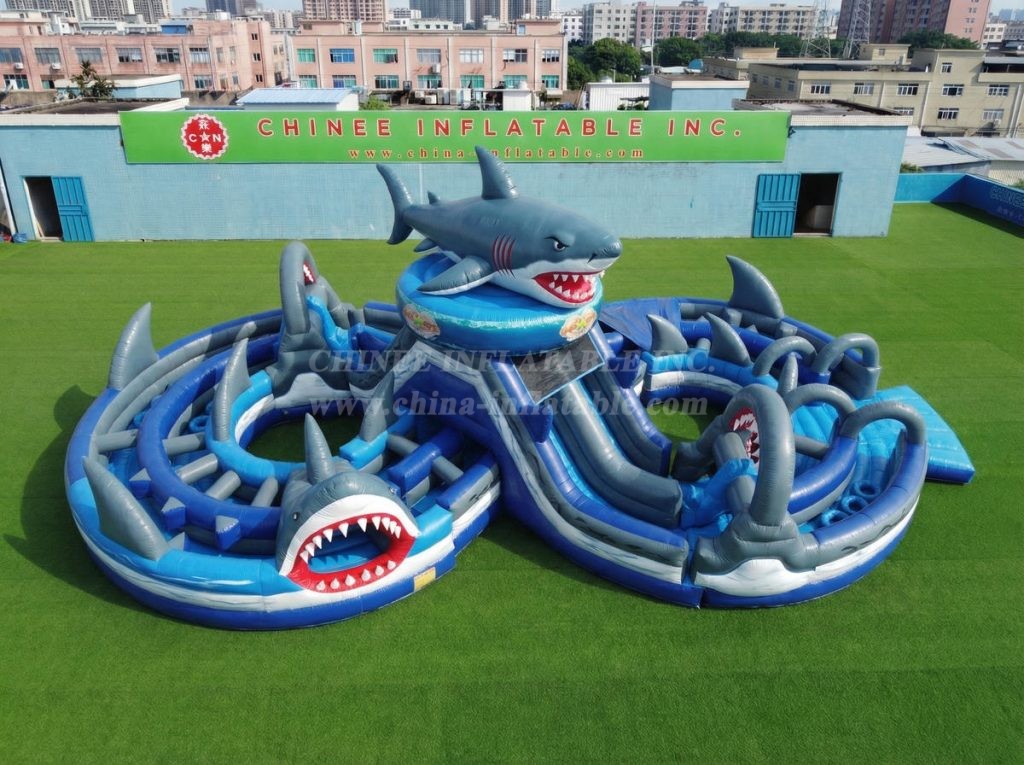 CR2-996 Shark Theme Ginat Inflatable Obstacle Courses Challenging Run