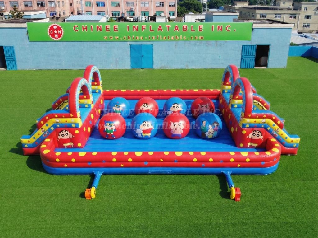 T11-4751C Crayon Shin Chan Theme Inflatable Dual Wipeout Big Balls Obstacle Course