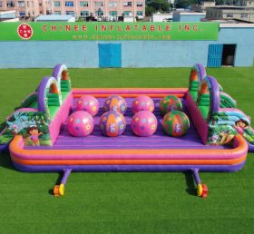 T11-4751E Dora Theme Inflatable Dual Wipeout Big Balls Obstacle Course