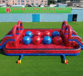 T11-4751T Spider Man Theme Inflatable Dual Wipeout Big Balls Obstacle Course