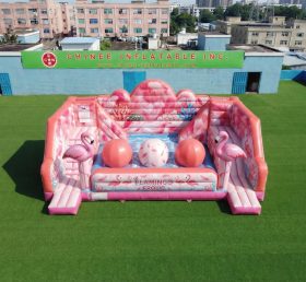 T11-4750C Flamingo Theme Inflatable Wipeout Big Balls Obstacle Course