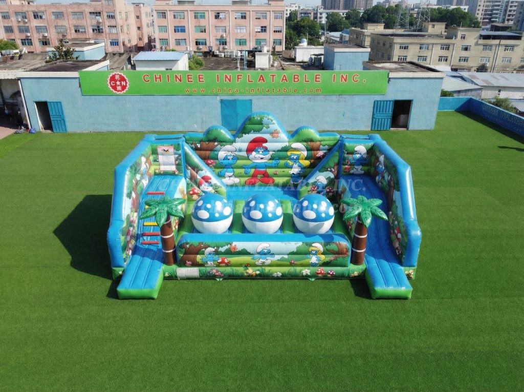 T11-4750P The Smurfs Theme Inflatable Wipeout Big Balls Obstacle Course