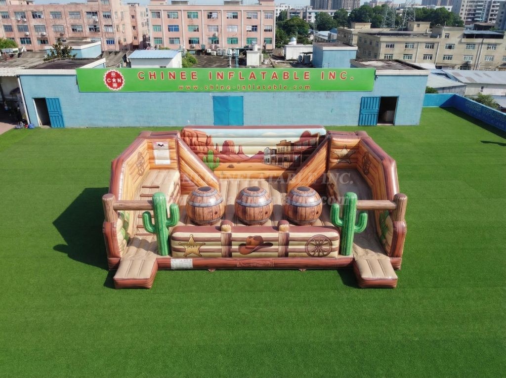 T11-4750S Wild West Theme Inflatable Wipeout Big Balls Obstacle Course