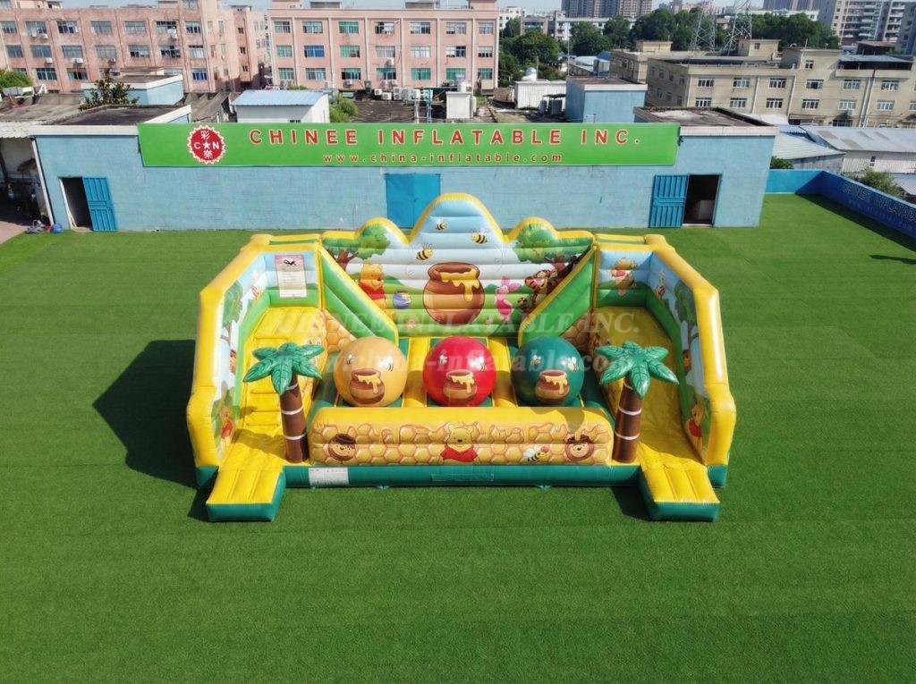 T11-4750T Winnie The Pooh Theme Inflatable Wipeout Big Balls Obstacle Course