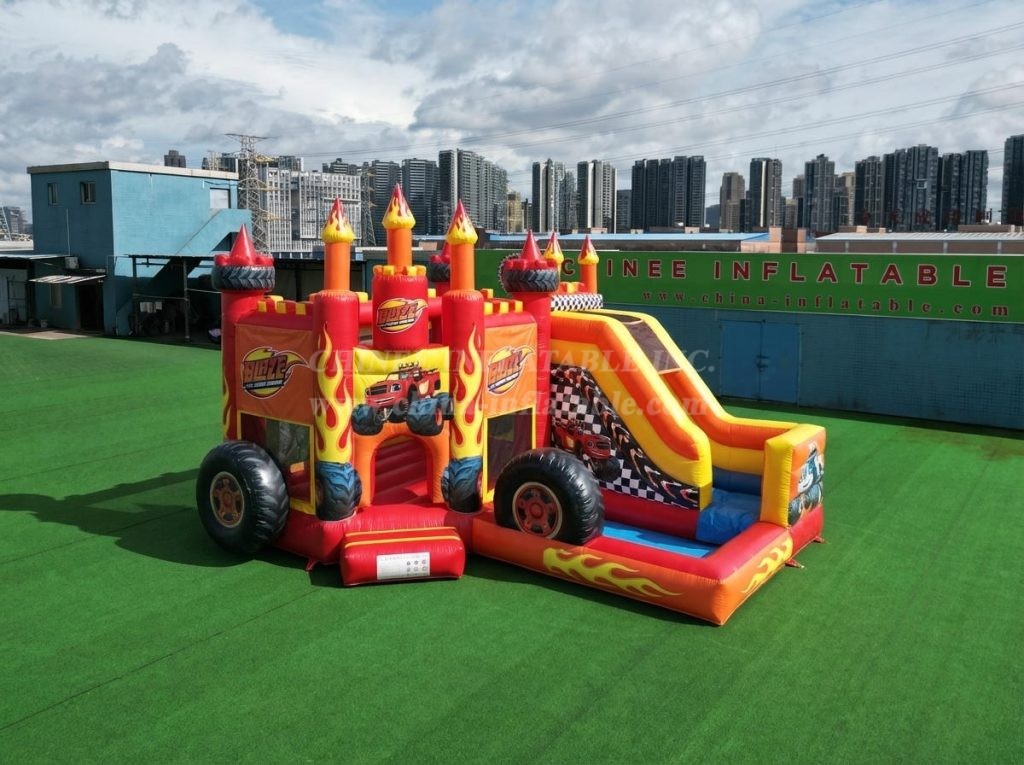 T2-8778 Blaze Monster Theme Bouncy Castle with Slide & Pool