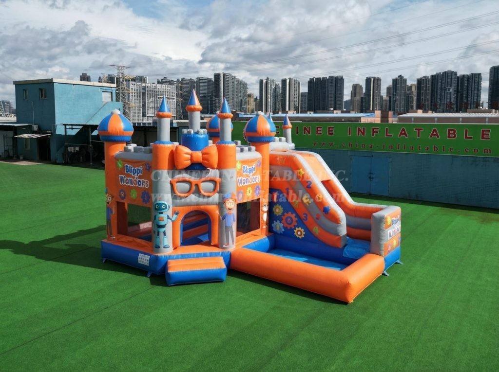 T2-8780 Blippi Wonders Theme Bouncy Castle with Slide & Pool