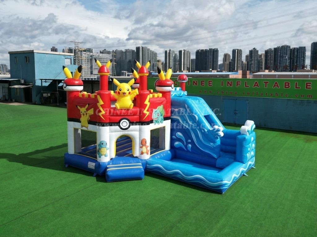 T2-8823 Pokemon Theme Bouncy Castle with Slide & Pool
