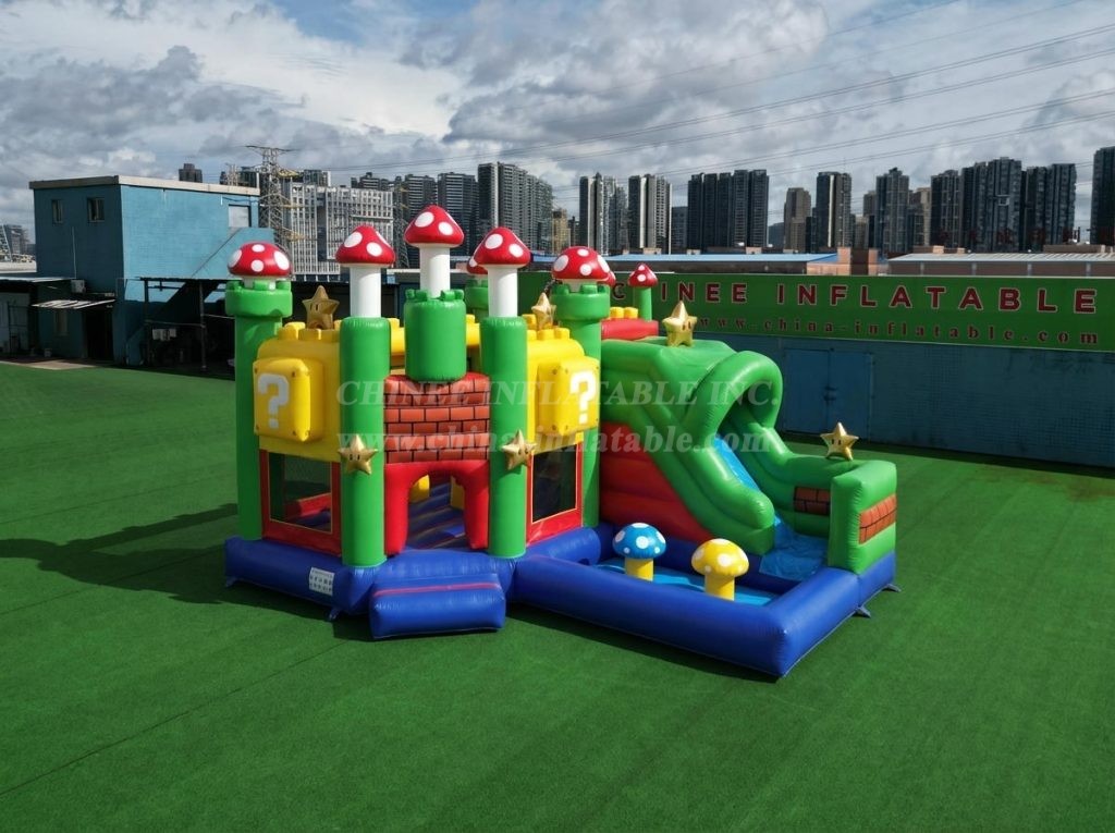 T2-8842 Super Mario Theme Bouncy Castle with Slide & Pool