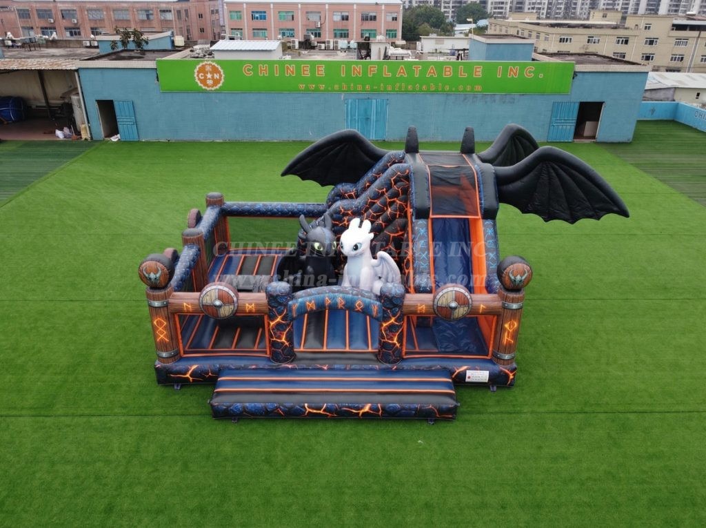 T2-8882 How To Train Your Dragon Theme Bouncy Castle With Slide