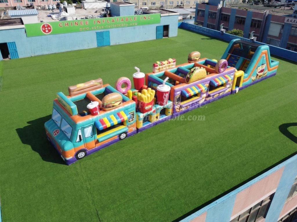 T7-4728 Food Trucks Theme Inflatable Obstacle Courses