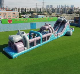 T7-4921 Hippo Theme Inflatable Obstacle Courses