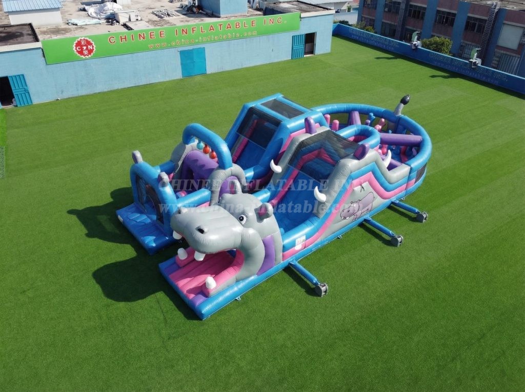 T7-5087 Hippo Theme Inflatable Obstacle Courses