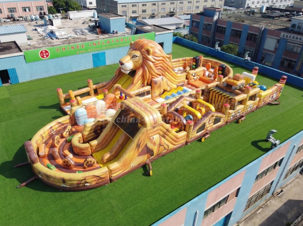T7-5198 Lion Theme Ginat Inflatable Obstacle Courses Challenging Run