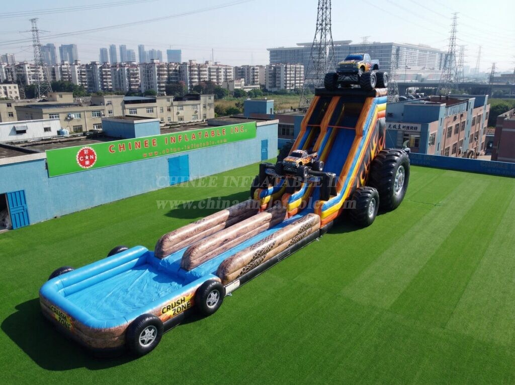 GS2-158 Monster Trucks Theme Giant Inflatable Water Slide