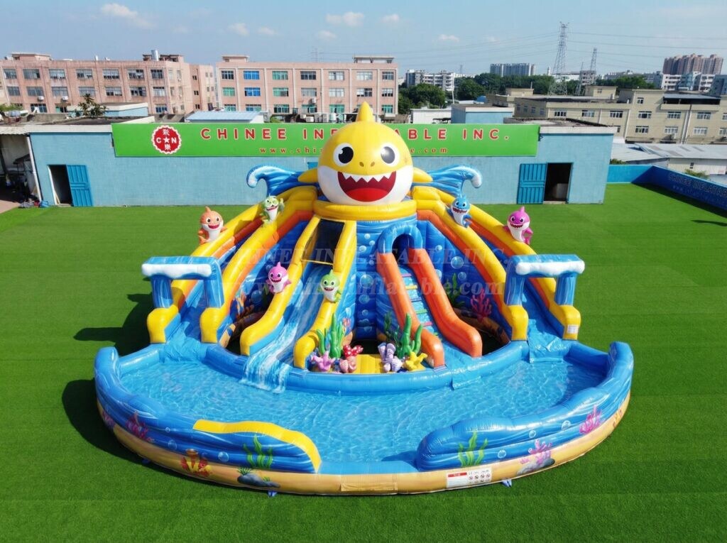 T8-6102 Baby Shark Theme Inflatable Water Slide