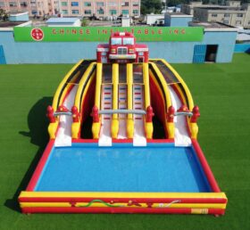 T8-6147 Firetruck Theme Inflatable Water Slide