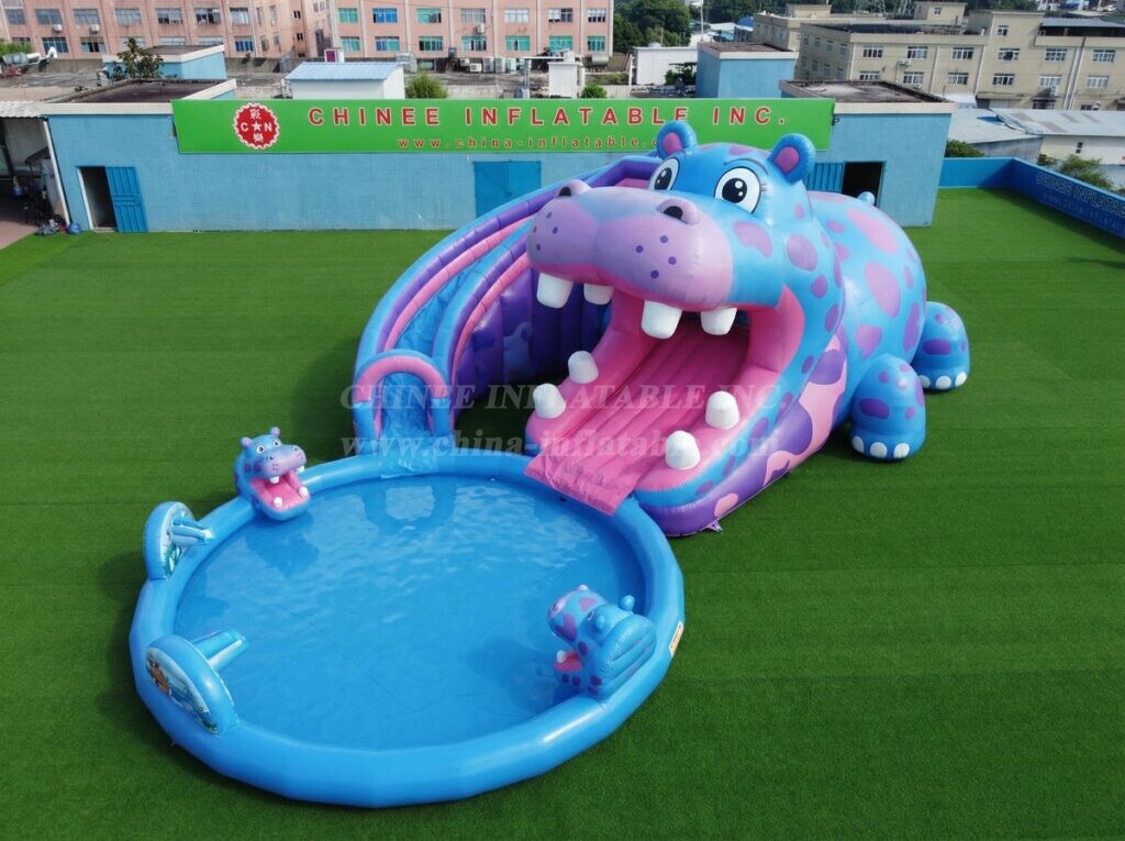 T8-6156 Hippo Theme Inflatable Water Slide