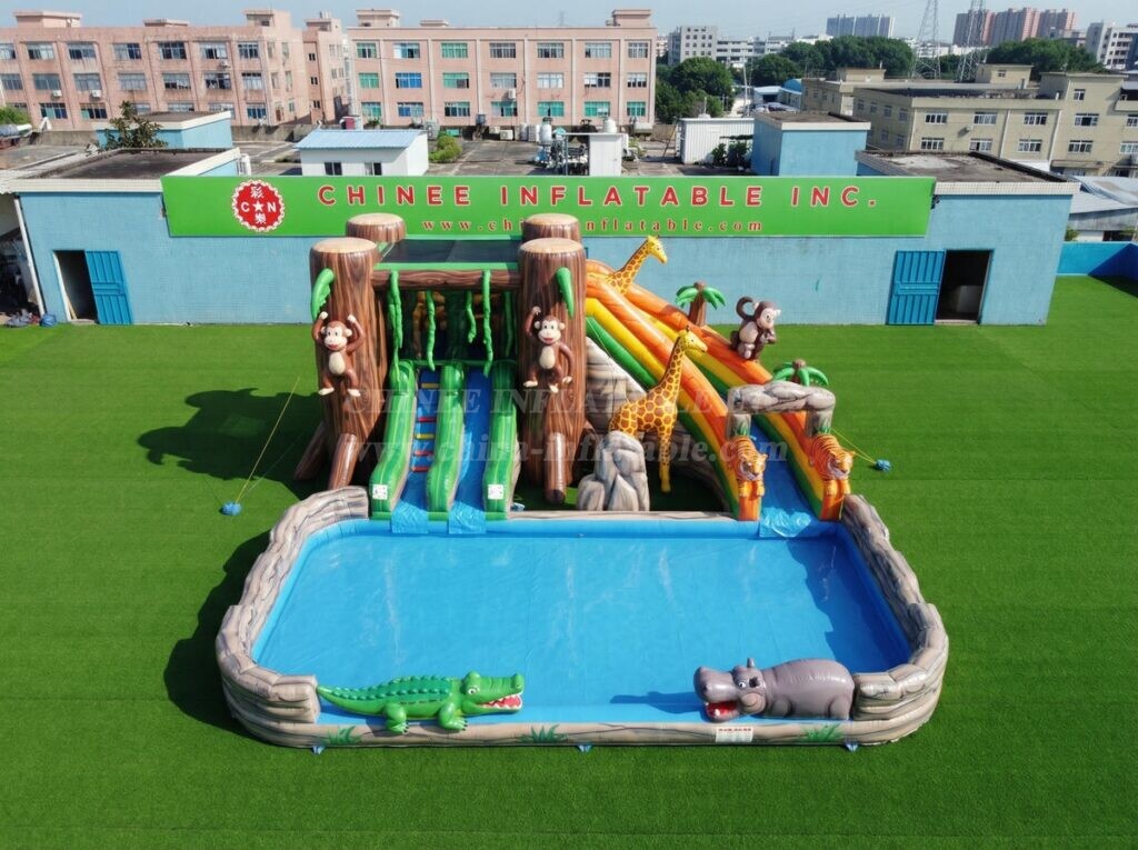 T8-6158 Jungle Theme Inflatable Water Slide