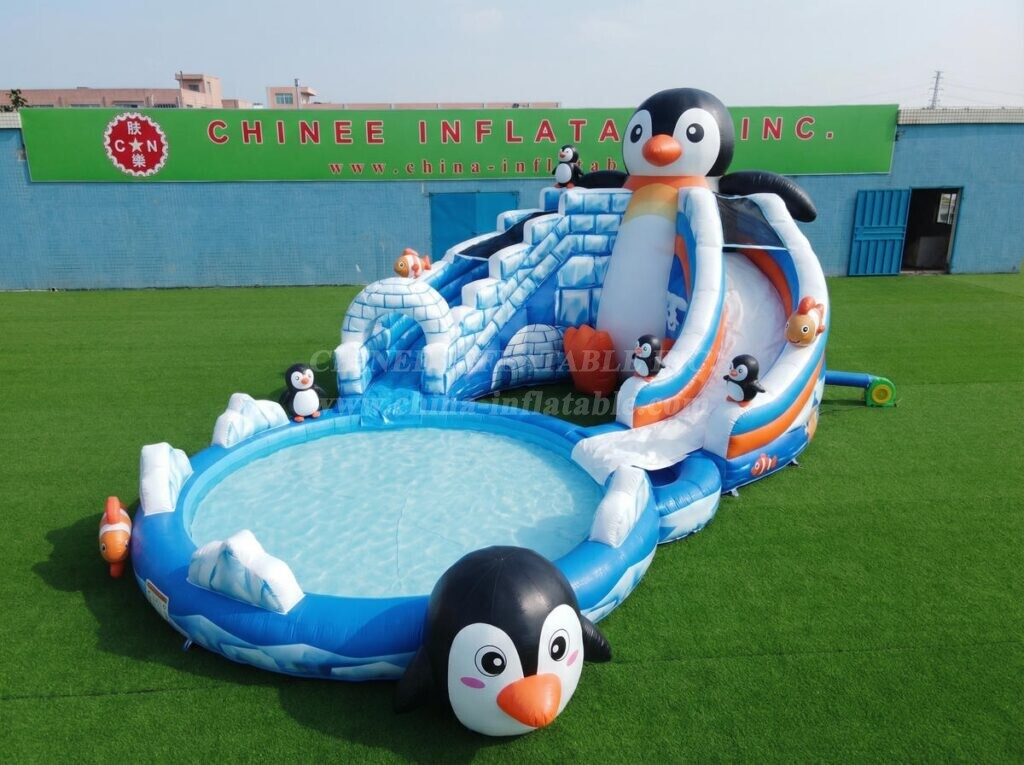 T8-6187 Penguin Theme Inflatable Water Slide